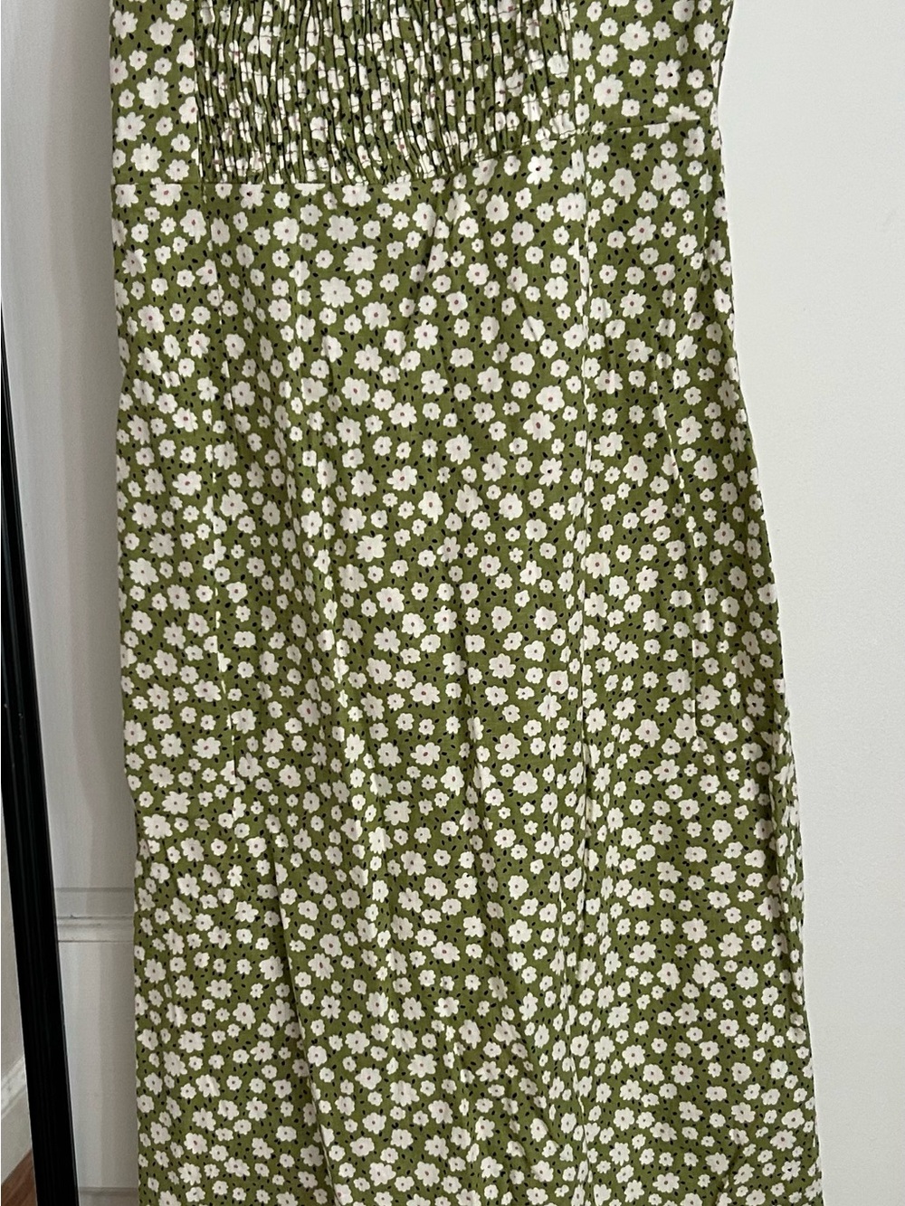Zara Olive Green Floral Smocked Midi Dress